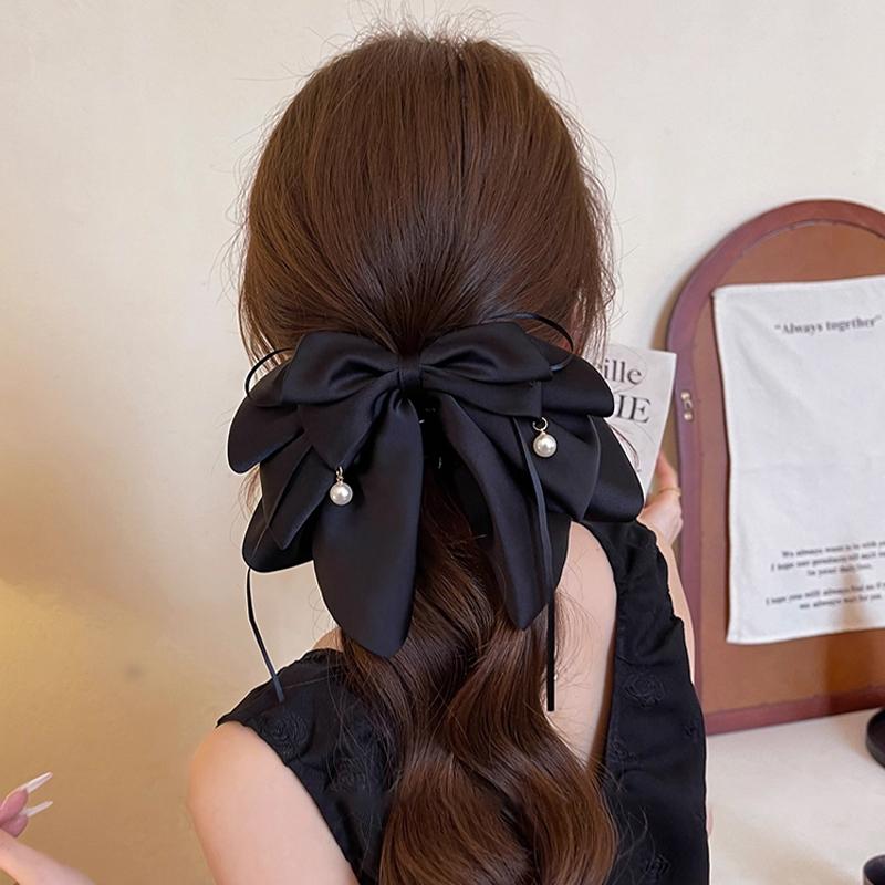 Multi-Layer Bow Bead Ponytail Clip Women French Elegant Hair Clips Shark Clip
