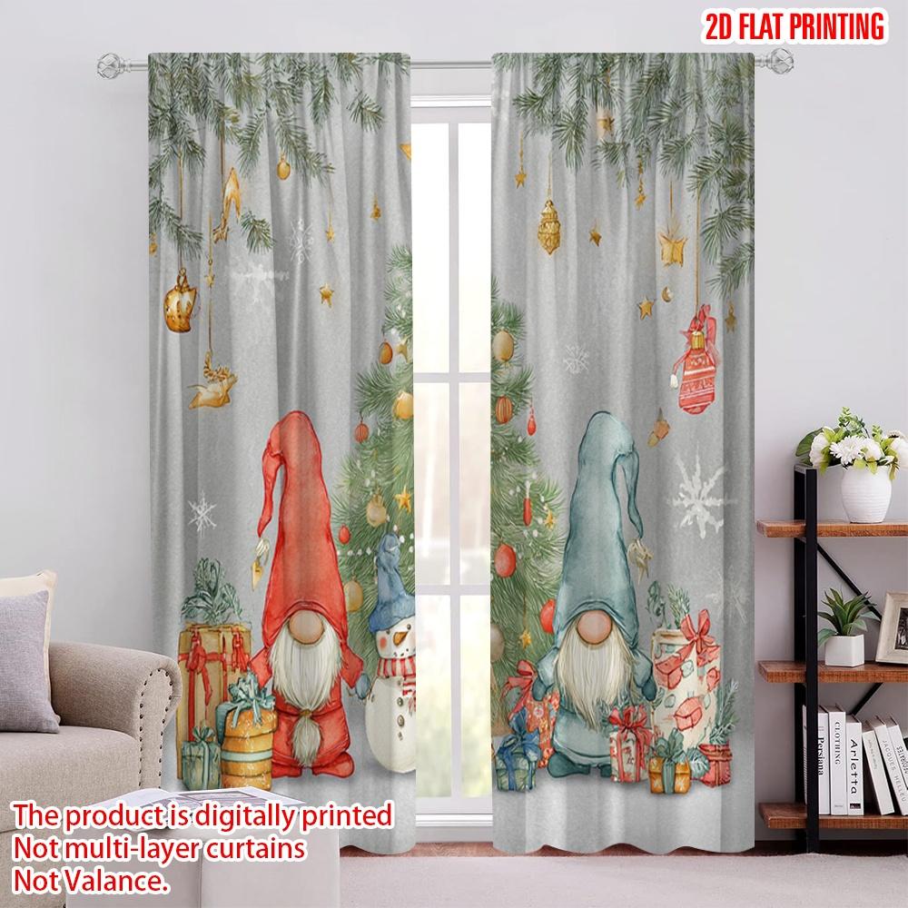 

2pcs,2D plane printing Curtains Digital Printed Christmas Gnomes and Snowman Versatile Durable Polyester (without rod) Festive 52.50 × 116.00 cm 2 pcs