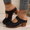 Women's Summer New Large Size Women's Sandals Retro Block Heel Slippers Large Size Cutout Wedge Sandals
