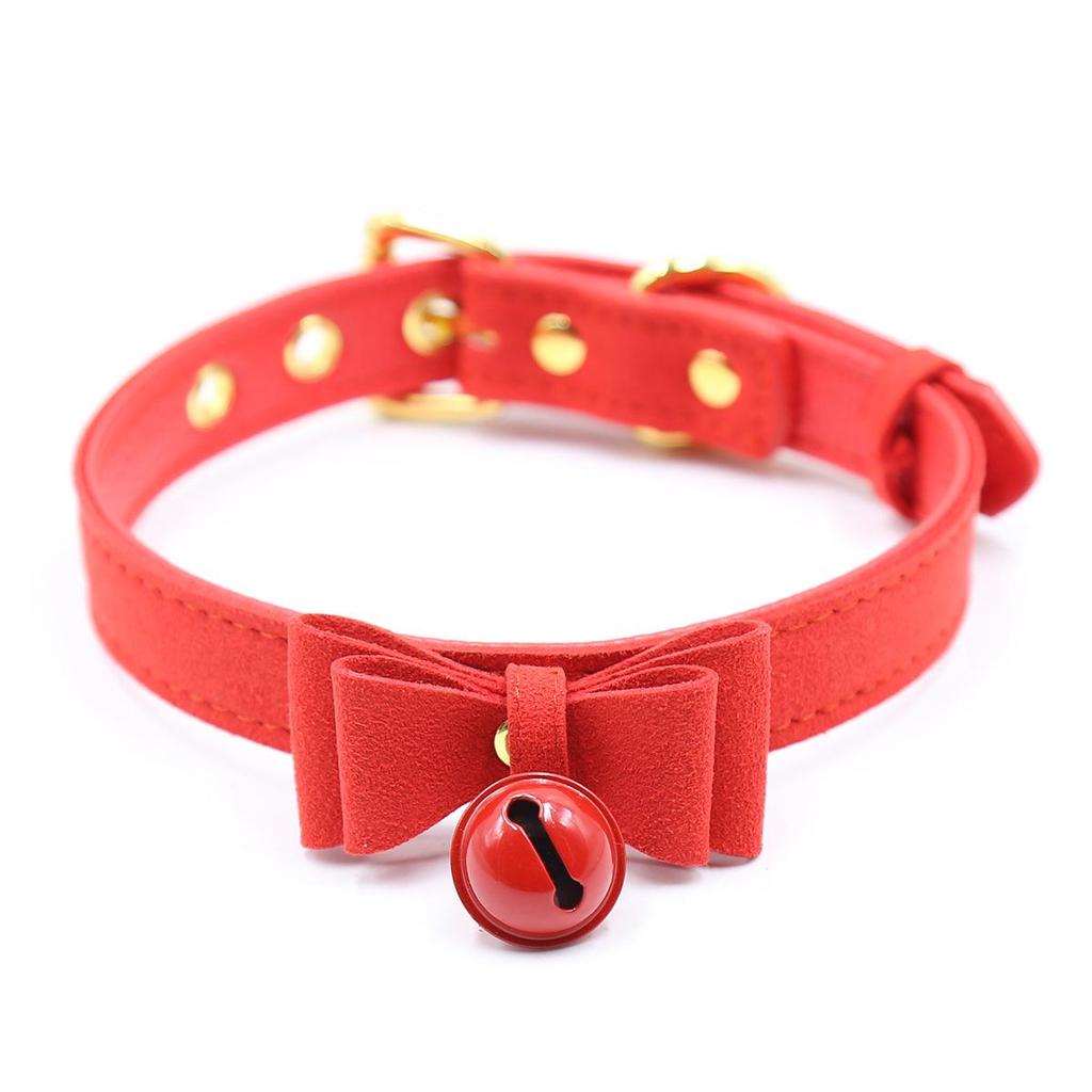 Pink & Black Bow Tie Collar with Bell and Gold Pin Buckle