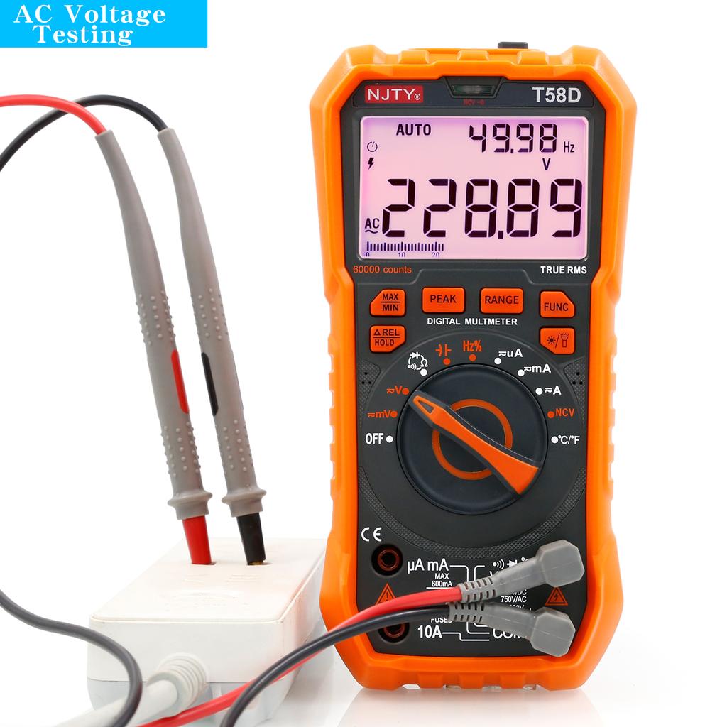 T-58D Hochpräzisions-Digitalmultimeter, 60.000 Zählungen, Intelligenter Überlastschutz, Universelles Messgerät für Zuhause/Profis