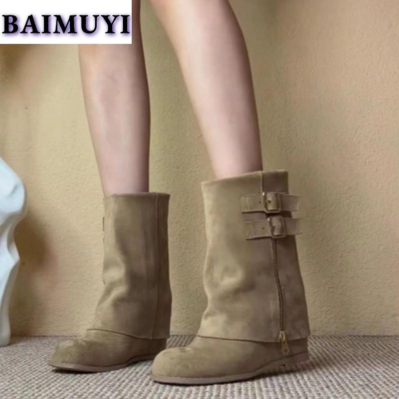 Kotníkové boty Dámské Chelsea boty Klínky Vysoké podpatky Zimní Semišové Sněhové Designérské Goth 2024 Trend Žena Nová Značka Podzim Botas Mujer