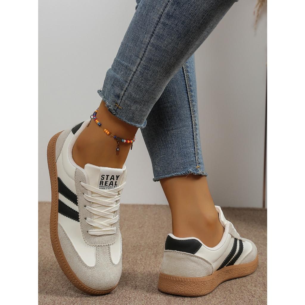 Flat Bottomed German Training Shoes for Women, Plus Size Sports Board Shoes for Spring and Autumn, Fashionable and Casual White Shoes for Women