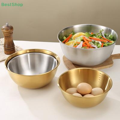 3Pcs/Set Korean Stainless Steel Salad Bowl Cold Noodle Bowl Multifunctional Cooking Basin Noodle Bowl Round Golden Silver Bowl