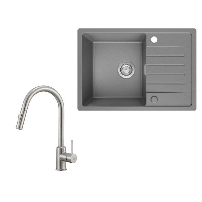 65x45cm Évier de Cuisine en granit avec égouttoir+mitigeur extractible