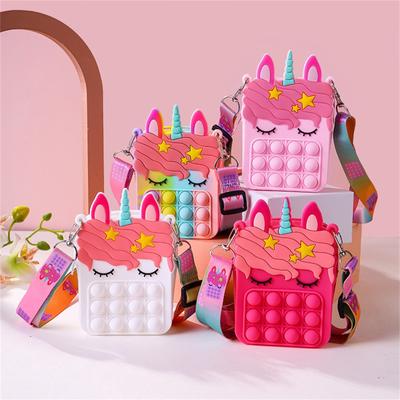 Unicorn Pop It Fidget Toy Purse Adjustable Strap Silicone Sensory Bag Stress Relief Coin Pouch Durable Material Portable Design