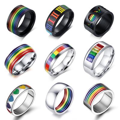 Pierścionki Tęczowe Lesbijskie Srebrne Stal Nierdzewna Pierścionek Pride LGBT Szerokość 6 mm