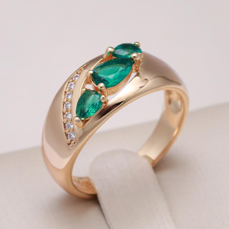 New  Rose Gold Ring For Women Unusual Green Natural Zircon Ethnic Bride Ring Vintage Wedding Jewelry Accessories