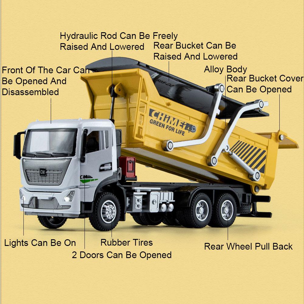 1:32 Muck Transport Container Car Model Car Toy Alloy Body Rubber Tire Sound Light Pull Back Engineering Truck Ornament Models