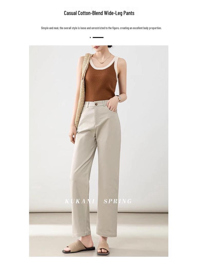 Autumn 2025 Women's High-Waisted Cotton Slimming Straight-Leg Trousers - Chic and Casual Style.