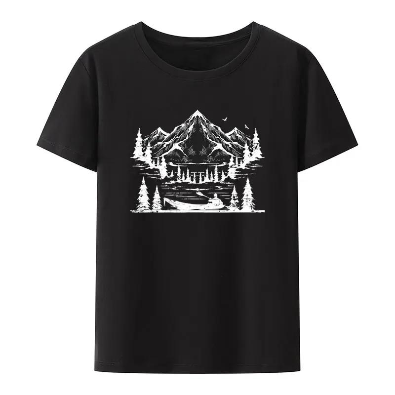 Mountain Forest Kayak Canoe Paddling Modal Print T Shirt Humor Style Hipster Streetwear UnisexShort Sleeve Special Gift Tops