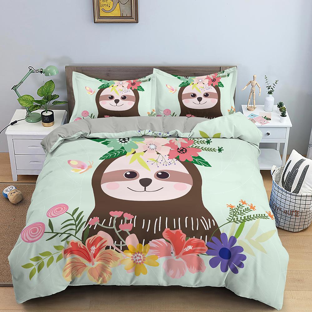 Tree Sloth Bedding Set Boys Girls Twin Queen Size Duvet Cover Pillowcase Bed Kids Adult Fashion Home Textileextile