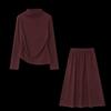 Women's Winter Wool Blend Semi-High Collar Two-Piece Skirt Set