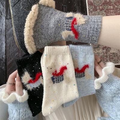 Autumn and Winter Socks: Women's Mid-calf Socks, Thickened Cashmere, Warm and Cute Wool Socks, Grey Girls' Long Calf Socks