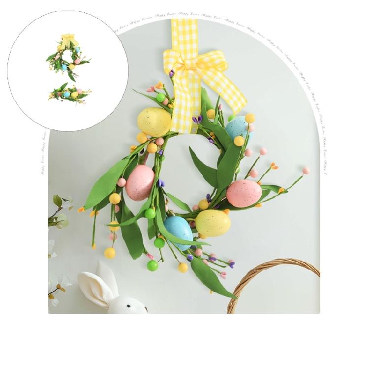 Colorful Plastic Easter Wreath With Simulated Eggs And Flower Handmade Garland For Festival Home Party Decorating