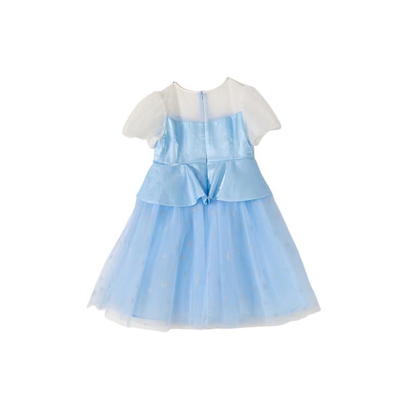 Desha Girls' 2026 Summer Round Neck Puff Sleeve Patchwork Dress
