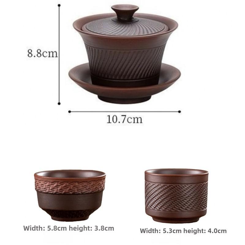 Purple Pottery knifeSancai Cover Bowl All Handmade Kung Fu Teacup Tea Bowl Household Purple Sand Large Single Brewing Teapot