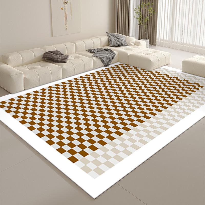 Tappeto Stampato a Scacchiera Strisce Geometriche Soggiorni Tappetino Decorativo Antiscivolo Stile Crema Casa Quotidiana Tappeto Antifouling