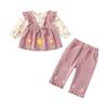 Completo Autunnale da Bambina con Fantasia Floreale a Pois e Fiocco, con Pantaloni Lunghi