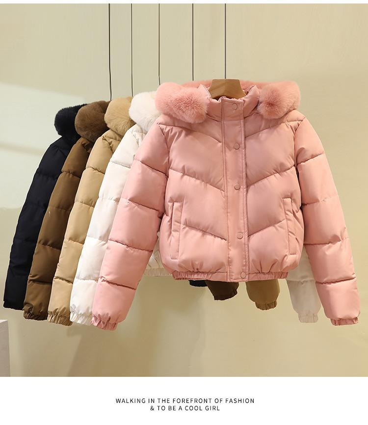 Kort Stor Päls Krage Förtjockad Jacka med Huva och Päls Inuti