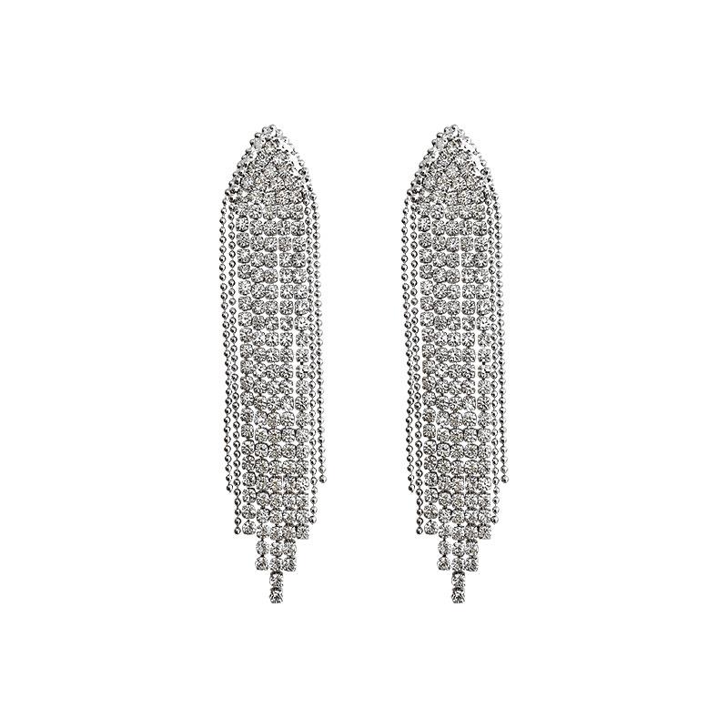 European and American exaggerated atmosphere flash diamond fringed earrings light luxury long earrings dress earrings women