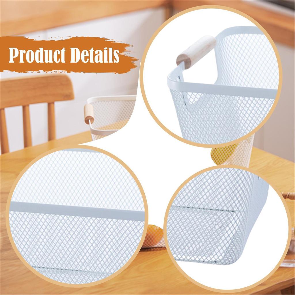 Mesh Container with Wooden Handles for Kitchen Organization And Vegetable Storage