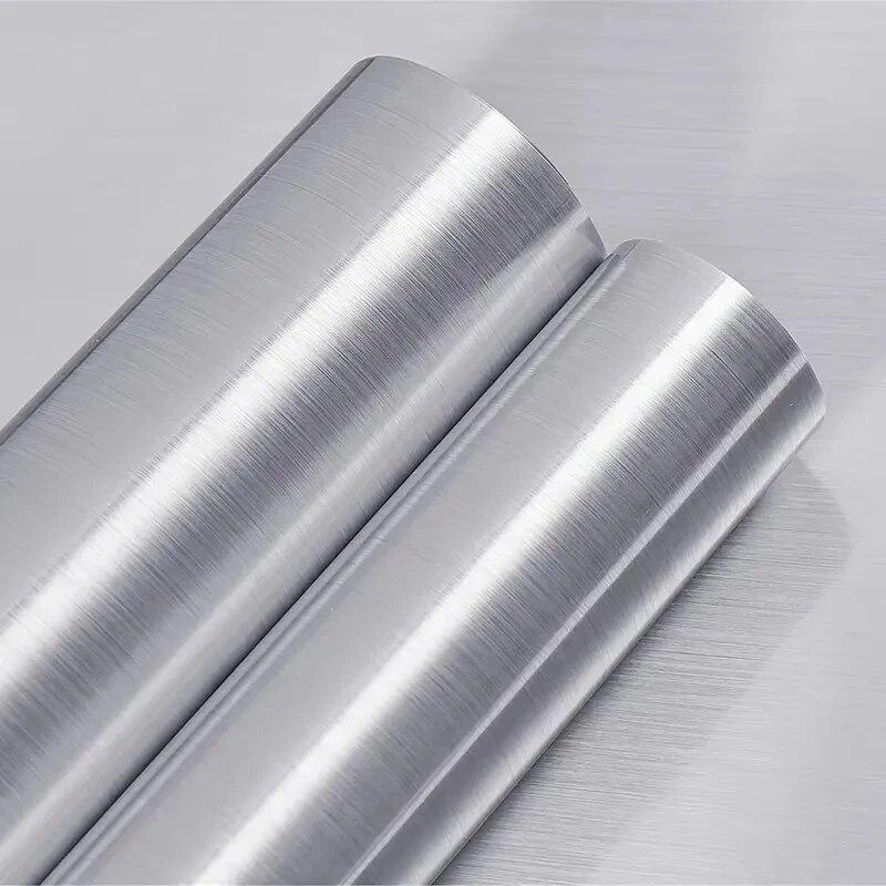 Thick Silvery Stainless Steel Brushed Contact Paper, Peel And Stick Wallpaper, Self-Adhesive Removable Wall Decals For Refrigera