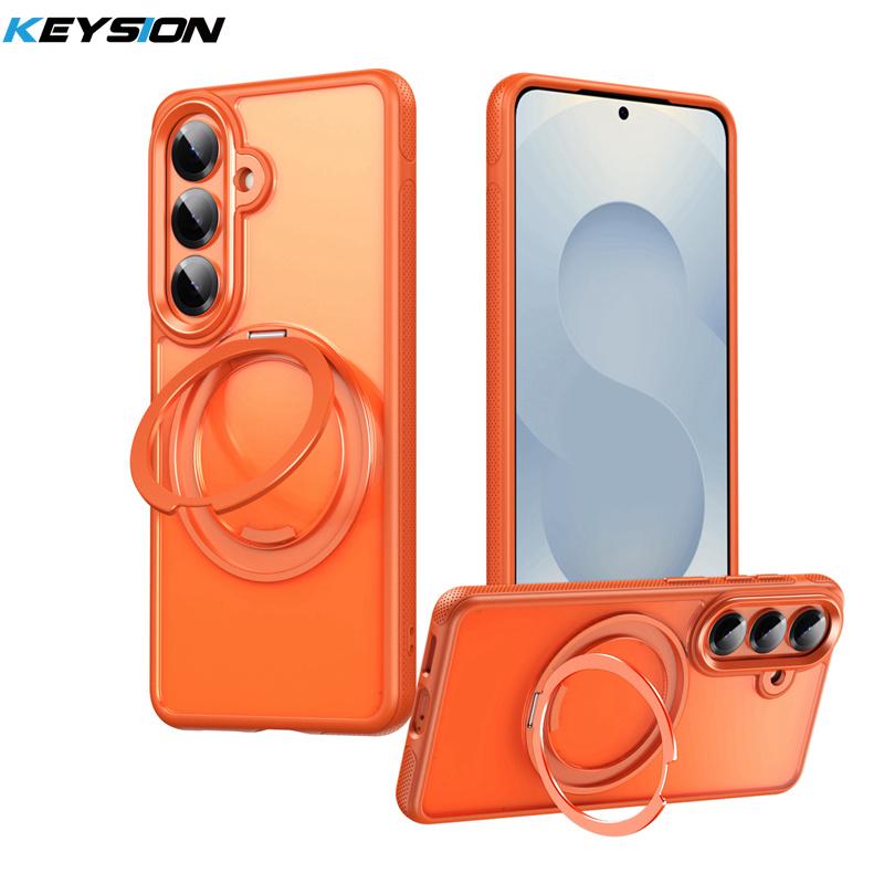 KEYSION N52 Magnetic 360° Ring Stand Case for MagSafe for Samsung Galaxy S26 Ultra 5G S26+ Matte Transparent Shockproof Phone Cover