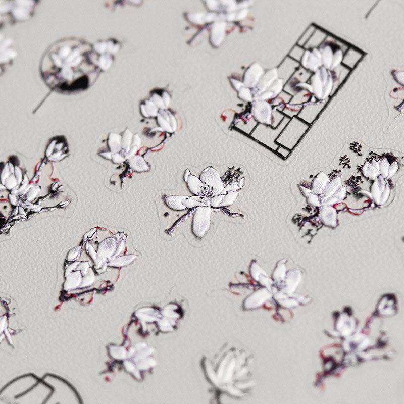 

National Style Magnolia Nail Sticker Tomoni Embossed Back Adhesive Retro Style Flower Nail Sticker Nail Beauty Ornament Magnolia 3619((Relief))