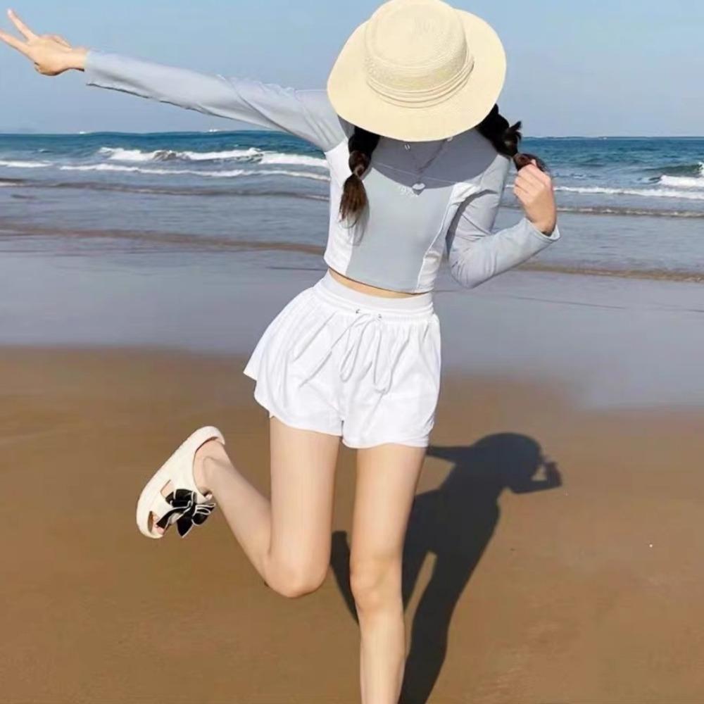 Conservative and Sexy Split Belly Cover and Thin Two-piece Sports Swimsuit