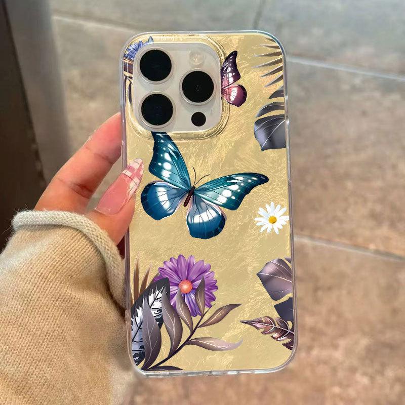 Cute Blue Butterfly Printed Transparent Hard Phone Case Compatible With Apple Iphone