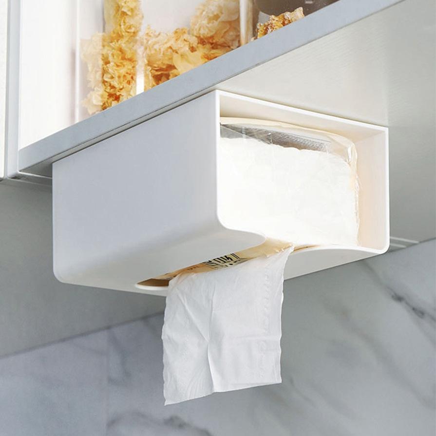 Under-Desk Tissue Box: No-Drill, Multi-Functional, Seamless Sticker, Wall-Mounted for Kitchen and Bathroom. Small Gray