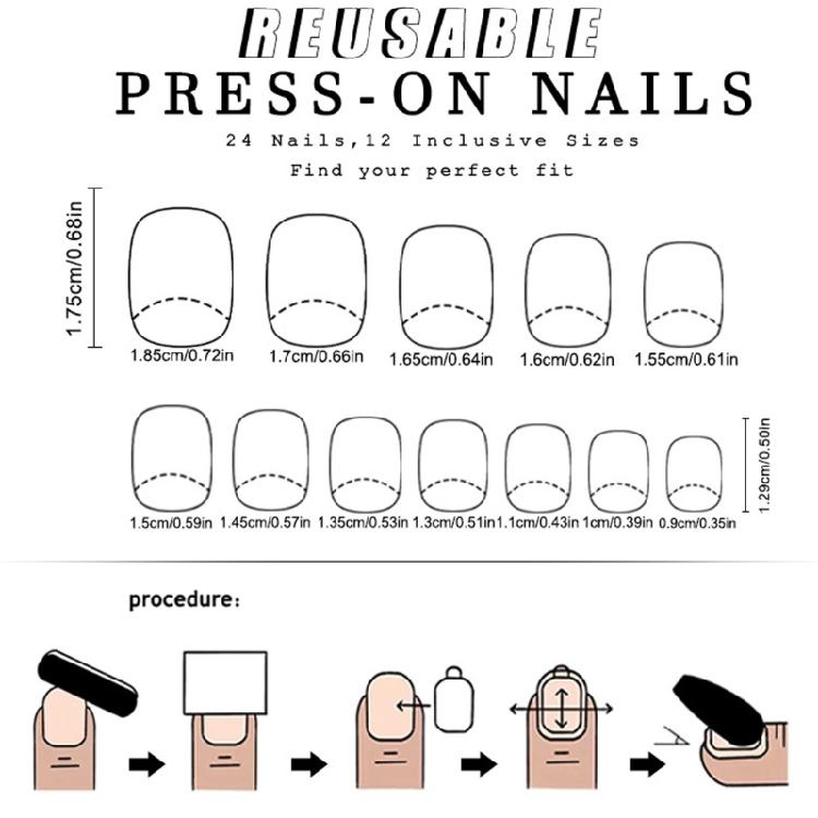24 Piezas Uñas Postizas Cuadradas Cortas Adhesivas Brillo Cobertura Completa Uñas Postizas Simples de Presionar Suministros para Manicura para Mujer