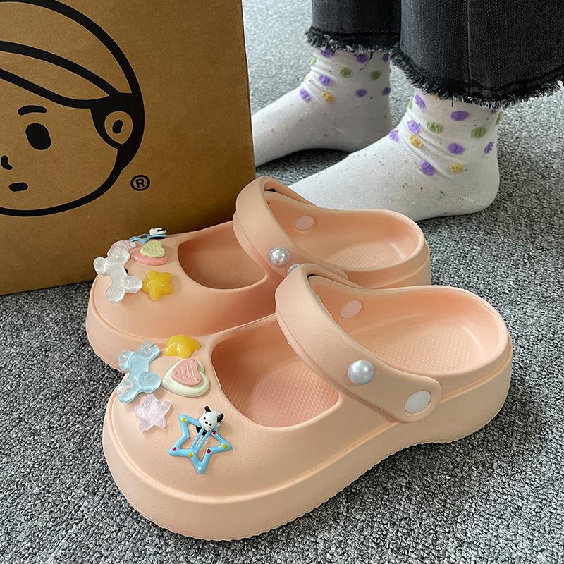 

Аксессуары для самостоятельной сборки, летние женские тапочки Baotou, нескользящие французские сандалии на платформе, однотонные, мягкие, летние сандалии из ЭВА