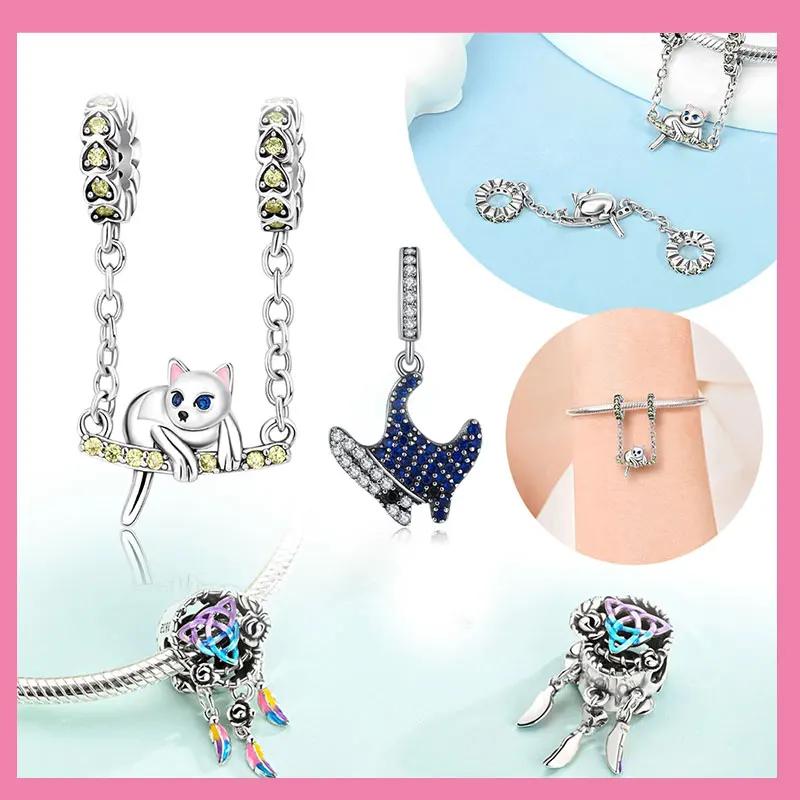 Copper Cat Safety Chain Animal Series Beads Butterfly Bracelet Charms Diy For Jewelry Making Birthday Gift