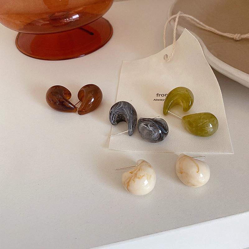 3 Pair New Korean Vintage Water Drop Acetate Resin Stud Earrings For Women Versatile Niche Temperament Girl Ear Jewelry Gifts