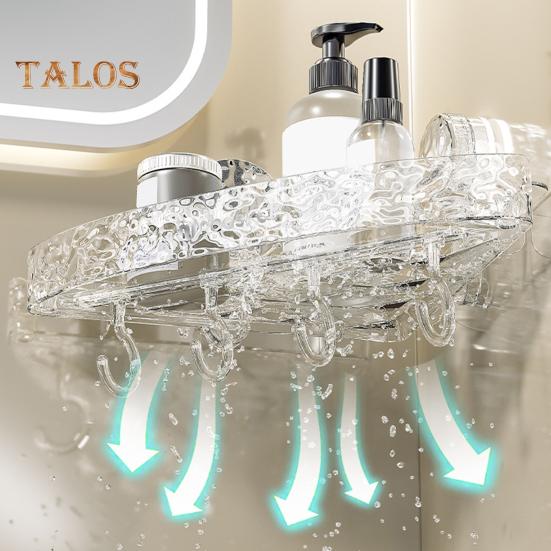 Bathroom Storage Rack with Hooks Transparent Wall-mounted Punch-free Self-adhesive Great Load Bearing Anti-slip Cosmetic Toothpaste Sink Oaganizer