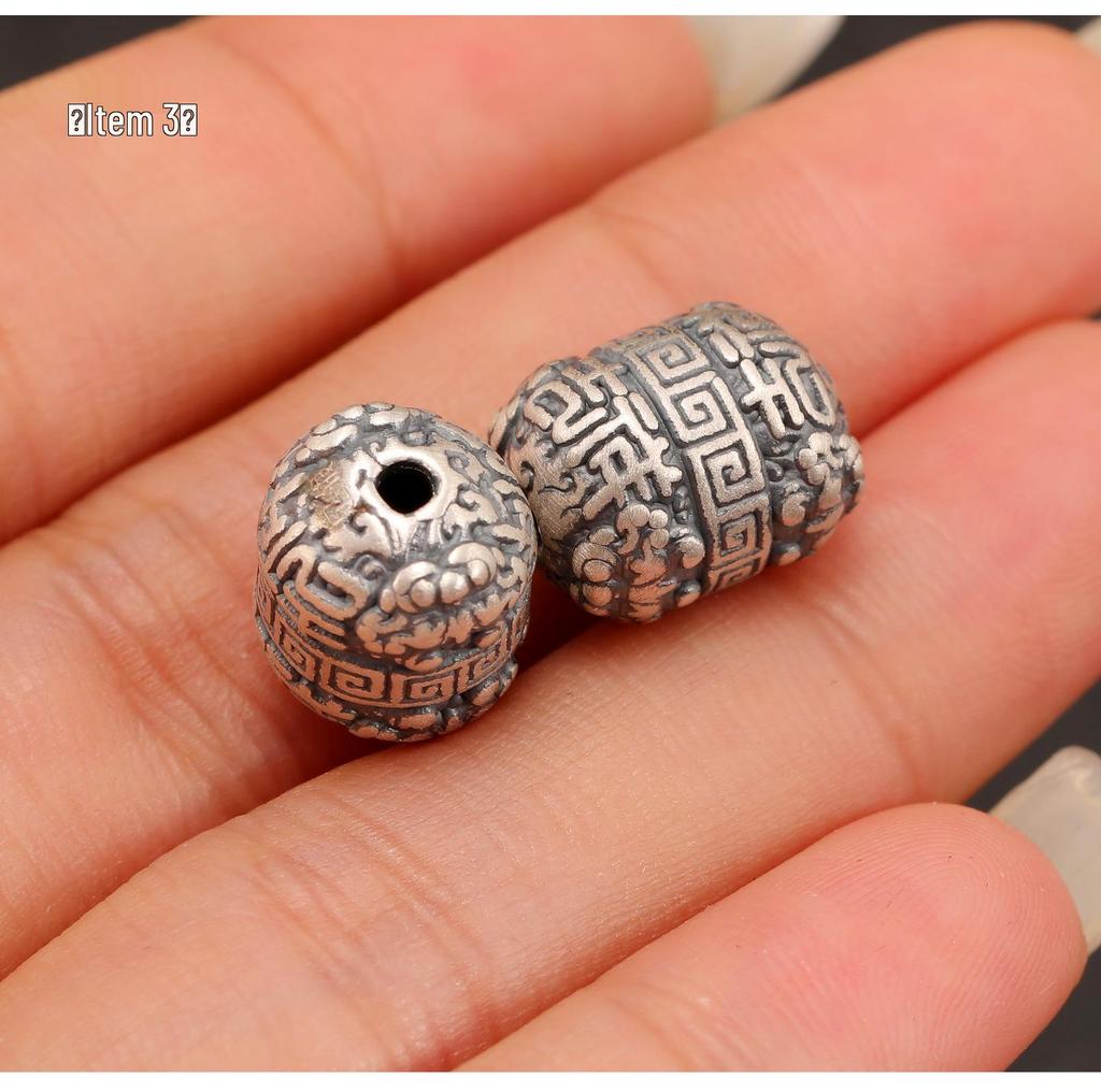 S999 Sterling Silver Wealth & Peace Barrel Spacer Beads for DIY Braiding Rope Silver Accessories