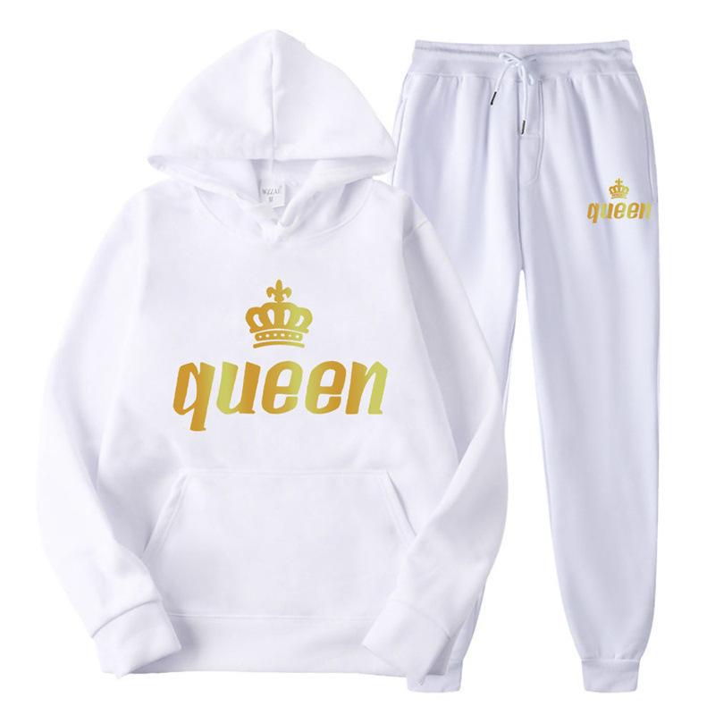 Cross-border European and American autumn trendy brand printed hoodie for men and women, couple casual sports set, two-piece sweatpants set