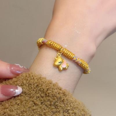 Hand-woven Zodiac Horse Bracelet Bead Year of The Horse Good Lucky Bracelet God of Wealth Copper Coin Chinese Red Handrope