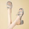 Rhinestone high-heeled slippers women's summer outer wear fashion 2025 new models with skirts fitting room thick-heeled bow slippers
