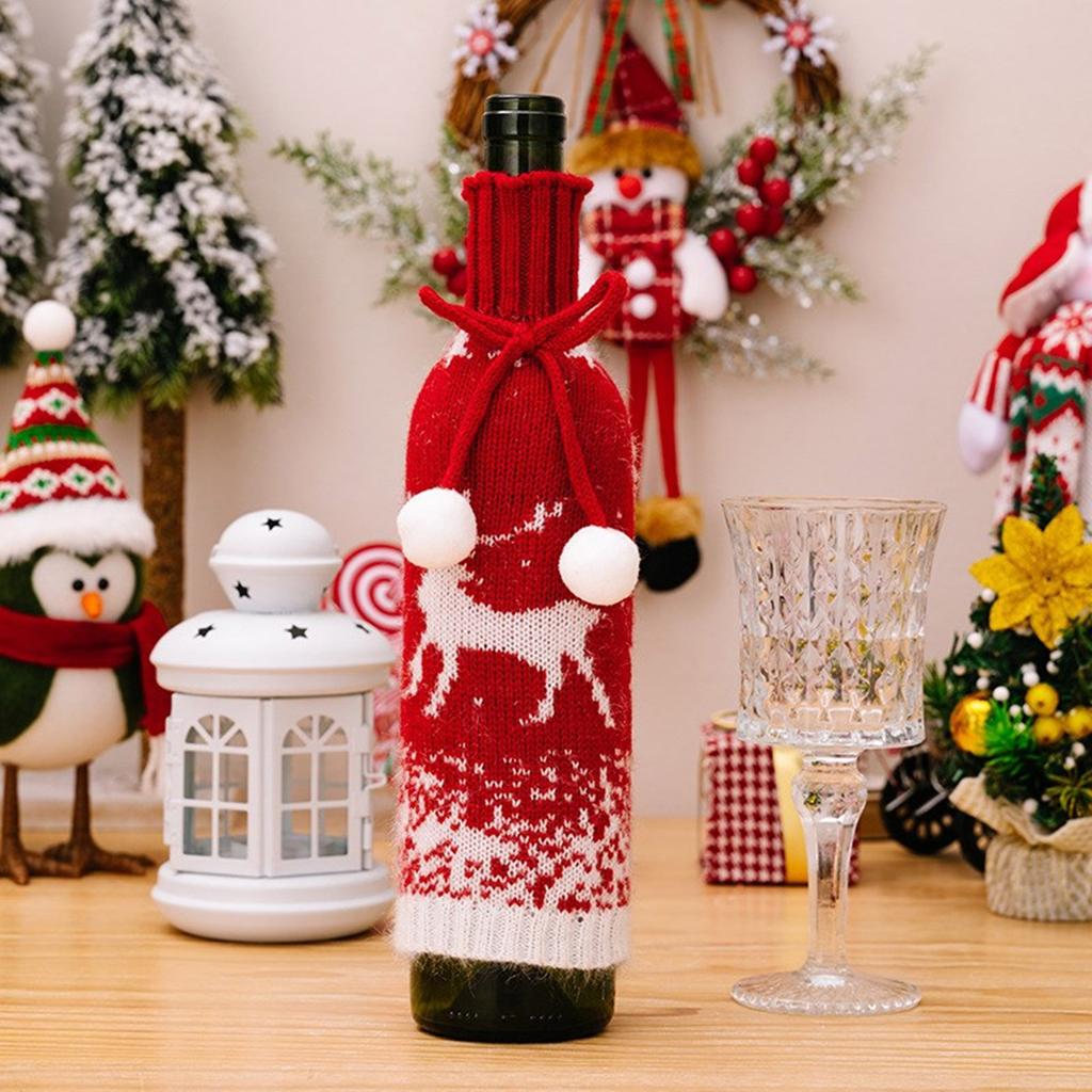 Christmas Redness Wine Bottle Cover Bag Knitted Sweater Champagnes Bottle Cover Bag Christmas Decorations for Party Home