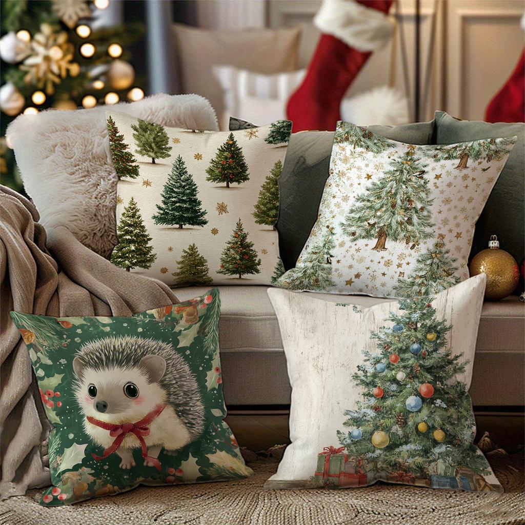 Christmas Tree & Hedgehog Pillow Coverssuitable For Sofa Car Bedroom Decorative Cushion Cover Pillow Cover