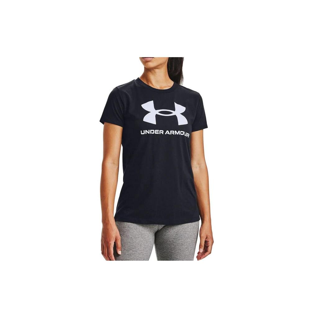 Under Armour Live Sportstyle Letter Logo Print Crew Neck Short Sleeve T-Shirt Kids Tops Black 1361182-001