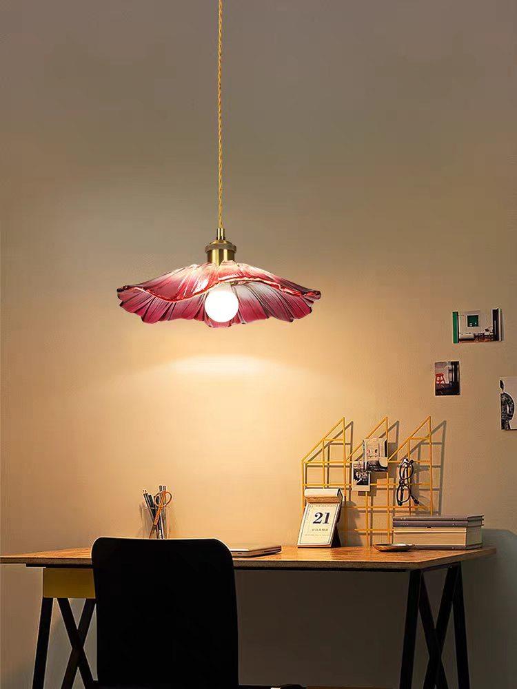 Retro Lotus-shaped Glass Pendant Lamp for Home Cecoration Lighting Dining Room Bedroom Bedside Long-line Ceiling Lamp Store Lamp