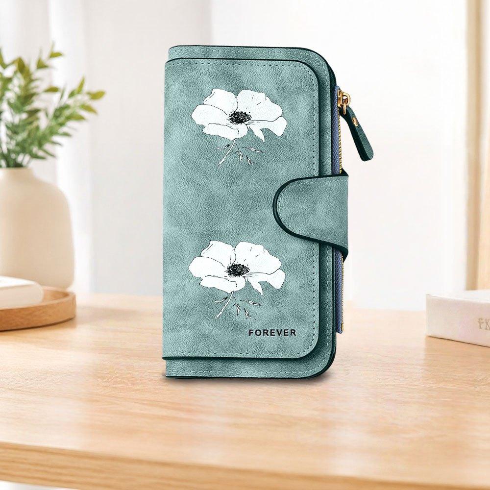 Hand painted floral long zipper wallet large capacity card holder unisex clutch bag stylish zippered coin purse suitable for daily use perfect gift