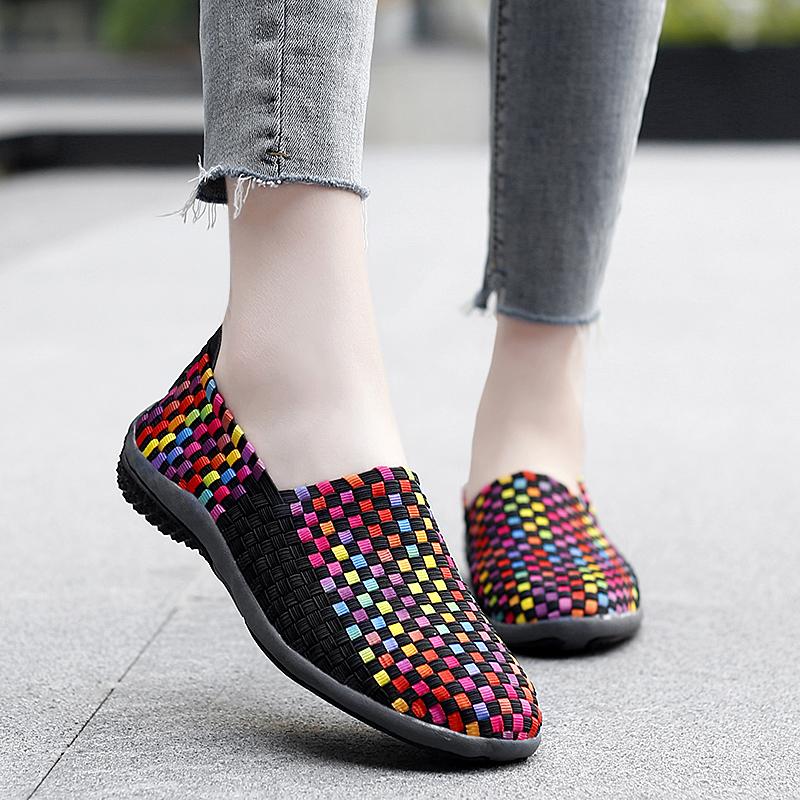 Summer Moccasin Pink Beach Shoes Women Multicolor Casual Weave Slip on Braided Purple Flats Sneakers Plus Size