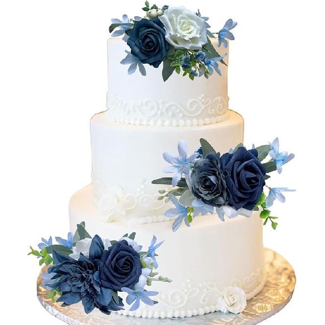 3Pcs Cake Topper Set, Wedding Artificial Flowers Decor Burnt Orange Cake Topper Decorations for Wedding Ceremony Anniversary, Wedding Home Decor,Fall