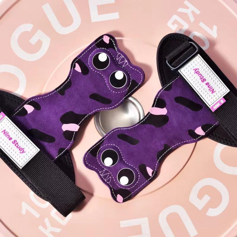 1 Pair Non-slip Kitty Wrist Straps Leather Deadlift Power Straps Cat Fitness Power Straps Pull-ups