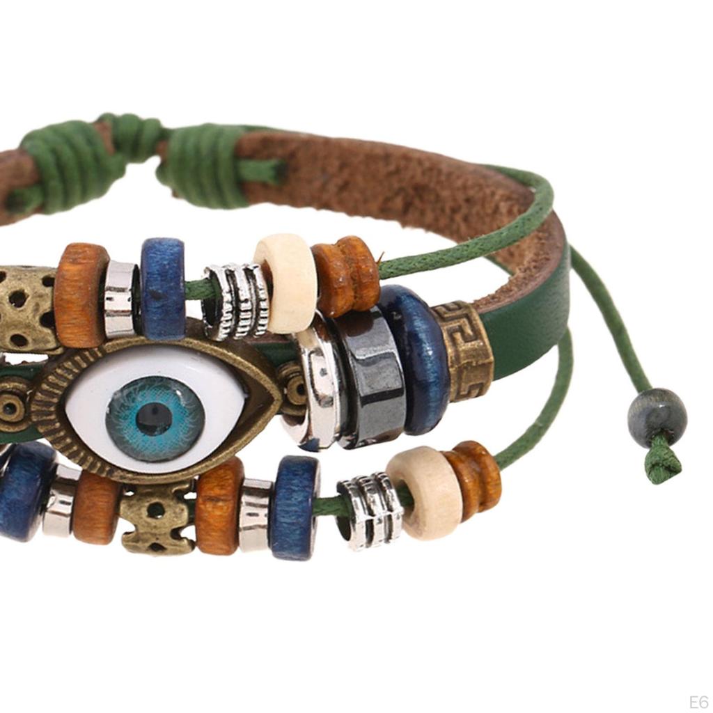 Braided PU Leather Bracelet ,Handmade Beaded ,Adjustable Length Gifts Vintage Hollow Carved